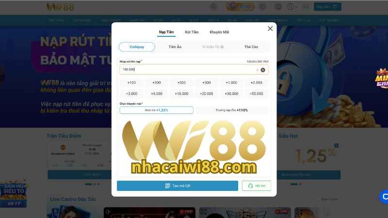 Hướng dẫn nạp tiền và rút tiền Wi88 chi tiết