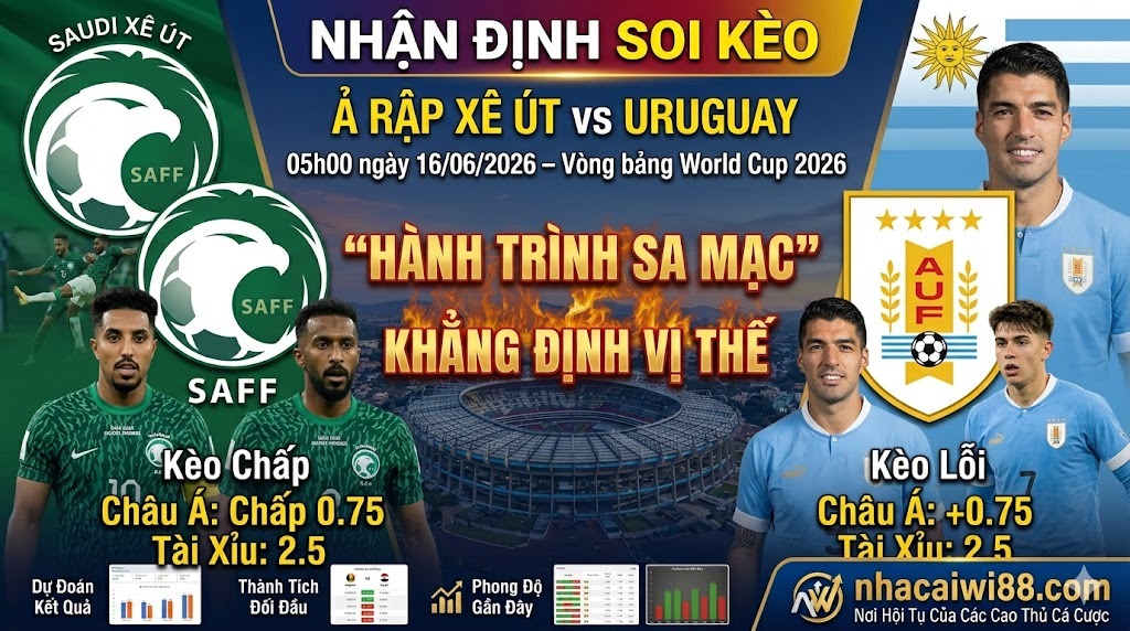 Nhận Định Soi kèo Ả Rập Xê Út vs Uruguay 05h00 ngày 16/06/2026 – Vòng bảng World Cup 2026