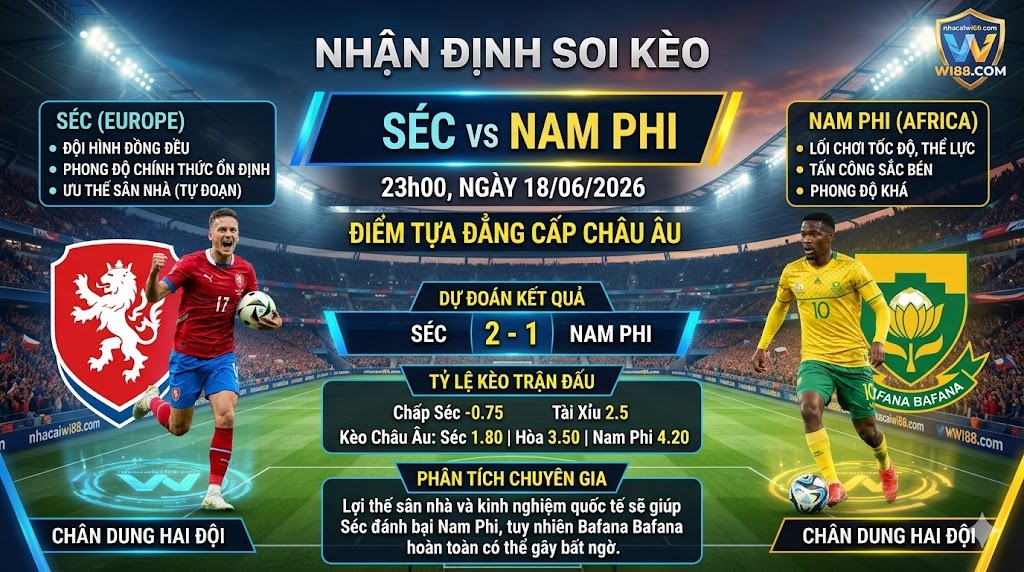 Nhận định soi kèo Séc vs Nam Phi 23h00 ngày 18/06/2026 – Điểm tựa đẳng cấp châu Âu